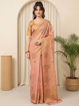 Akhilam - Women'S Linen Rose Gold Woven Design Saree