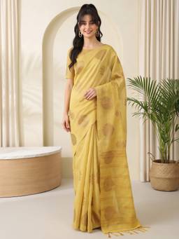 Akhilam - Women'S Linen Yellow Woven Design Saree