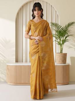 Akhilam - Mustard Linen Woven Saree