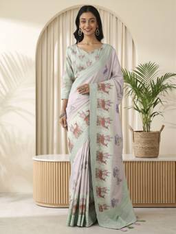 Akhilam - Women'S Silk Blend Lavender Woven Saree