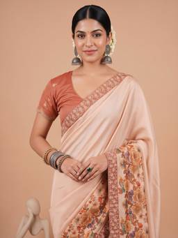 Akhilam - Women'S Satin Peach Digital Print Saree