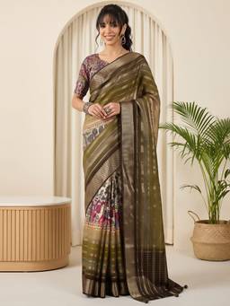 Akhilam - Olive Viscose Woven Saree