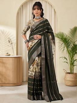 Akhilam - Dark Green Viscose Woven Saree