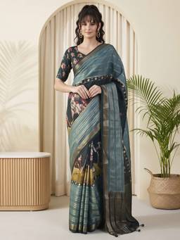 Akhilam - Teal Viscose Woven Saree