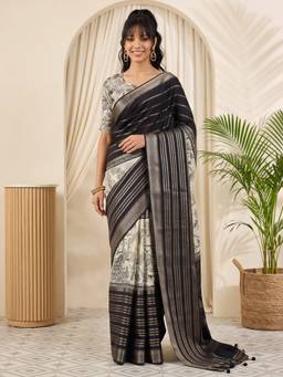 Akhilam - Women'S Viscose Silk Black Woven Design Saree
