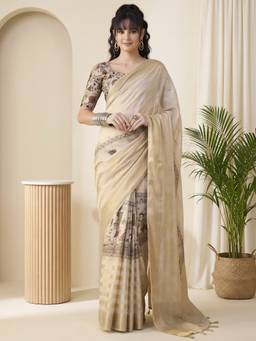 Akhilam - Cream Viscose Woven Saree