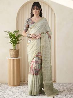 Akhilam - Women'S Viscose Silk Sea Green Woven Design Saree