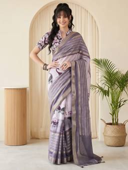 Akhilam - Women'S Viscose Silk Lavender Woven Design Saree