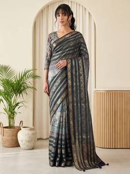 Akhilam - Dark Blue Viscose Woven Saree