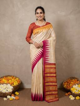 Sareemall - Women's Bhagalpuri Silk Beige Printed Saree