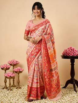 Sareemall - Women's Cotton Silk Pink Woven Design Saree