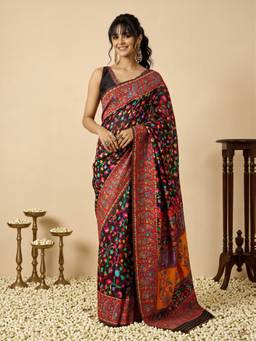 Sareemall - Women's Cotton Silk Black Woven Design Saree