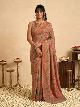 Sareemall - Women's Cotton Silk Beige Woven Design Saree