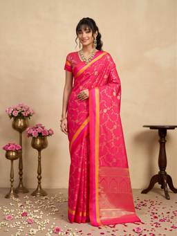 Sareemall - Women's Pure Silk Pink Woven Design Saree