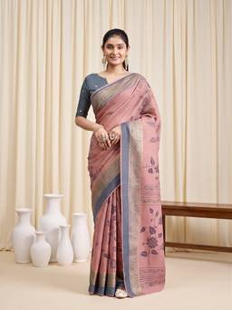 Akhilam - Women'S Cotton Silk Pink Woven Saree