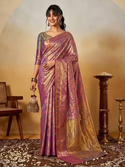 Sareemall - Women's Silk Blend Mauve Woven Design Saree