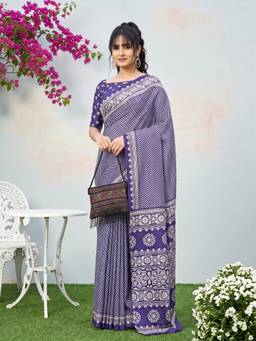 Akhilam - Women'S Dola Silk Purple Printed Saree