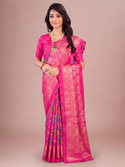 Akhilam - Pink Cotton Blend Woven Saree
