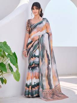 Akhilam - Multi-Color Cotton Linen Printed Saree