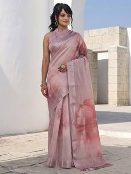 Akhilam - Women'S Cotton Silk Mauve Digital Print Saree