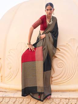 Akhilam - Women'S Silk Blend Black Printed Festive Saree