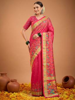 Akhilam - Pink Silk Blend Printed Saree
