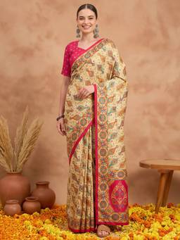 Akhilam - Pink Silk Blend Printed Saree