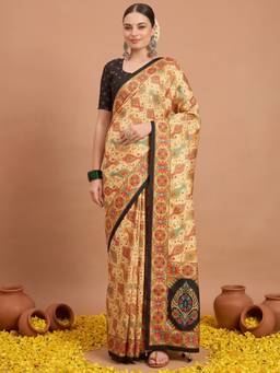 Akhilam - Black Silk Blend Printed Saree