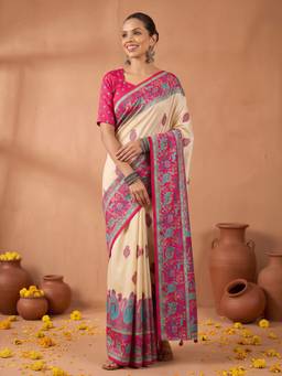 Akhilam - Pink Silk Blend Printed Saree