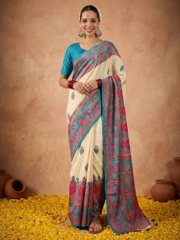 Akhilam - Blue Silk Blend Printed Saree