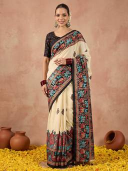 Akhilam - Black Silk Blend Printed Saree