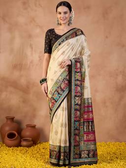 Akhilam - Black Silk Blend Printed Saree