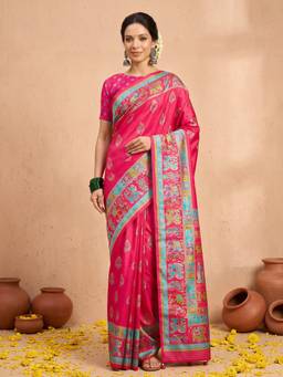 Akhilam - Pink Silk Blend Printed Saree