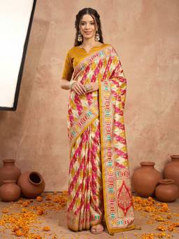 Akhilam - Mustard Silk Blend Printed Saree