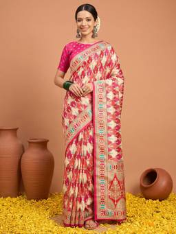 Akhilam - Pink Silk Blend Printed Saree