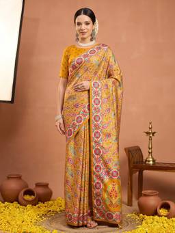 Akhilam - Mustard Silk Blend Printed Saree