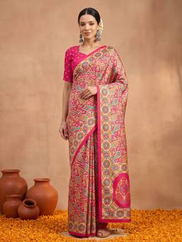 Akhilam - Pink Silk Blend Printed Saree