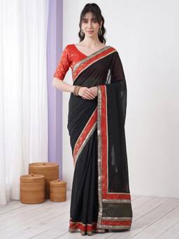 Akhilam - Black Silk Embellished Saree