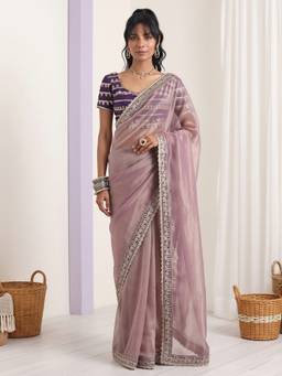 Akhilam - Lavender Net Embellished Saree