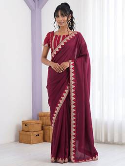 Akhilam - Purple Silk Embellished Saree