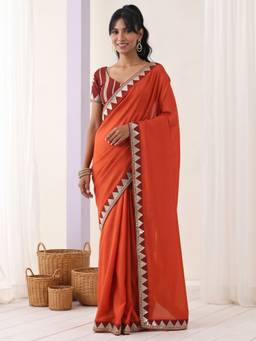 Akhilam - Rust Silk Embellished Saree