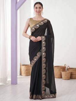 Akhilam - Black Silk Embellished Saree