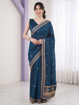 Akhilam - Blue Silk Embellished Saree
