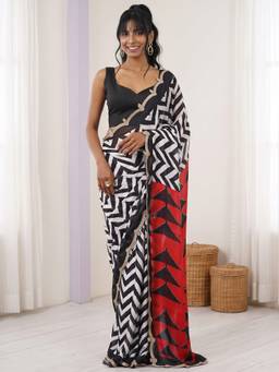 Akhilam - Black Georgette Printed Saree