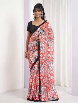 Akhilam - Orange Georgette Printed Saree