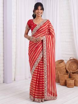 Akhilam - Maroon Net Embellished Saree