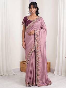 Akhilam - Lavender Silk Embellished Saree