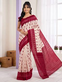 Akhilam - Maroon Cotton Blend Printed Saree