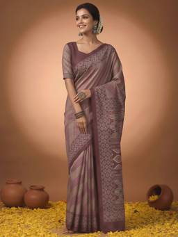 Sareemall - Women's Silk Blend Mauve Digital Print Saree