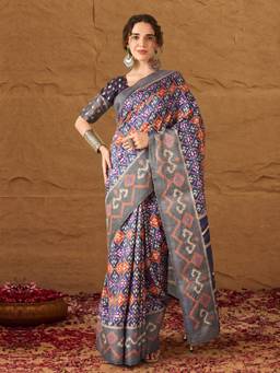 Akhilam - Women'S Silk Blend Multicolor Woven Design Saree